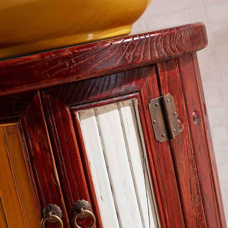 Round solid wood bathroom cabinet