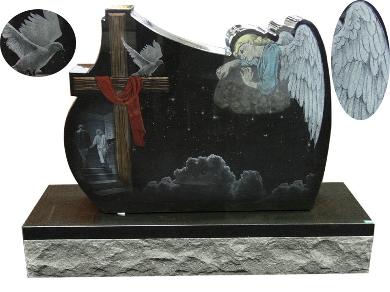 Etched Cemetery Angel Monument Etched Cemetery Angel Monument