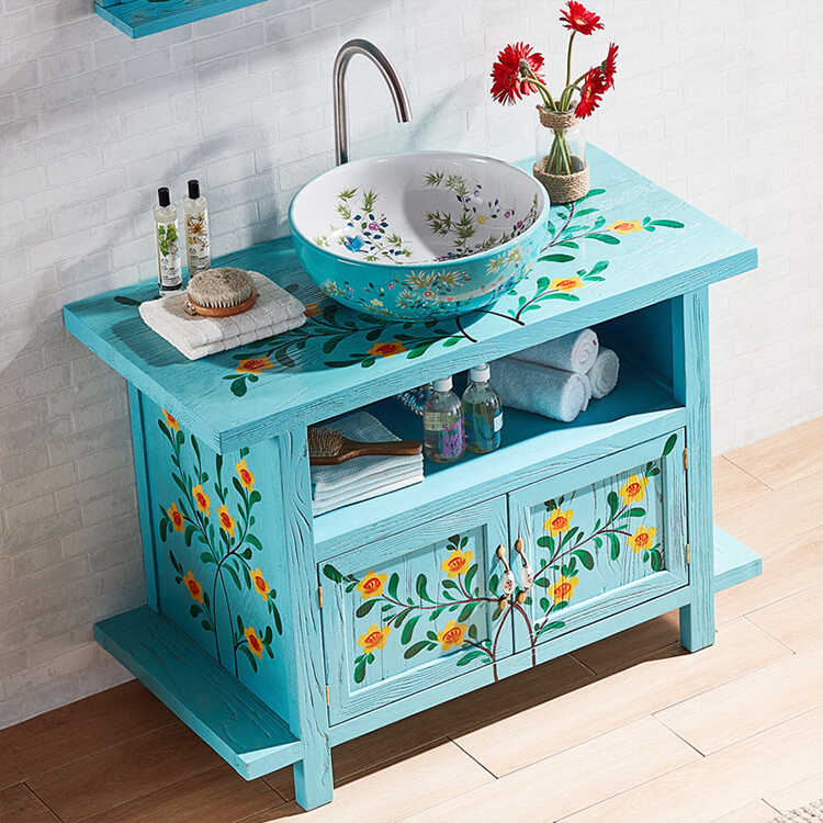 Bathroom cabinet with Mediterranean blue