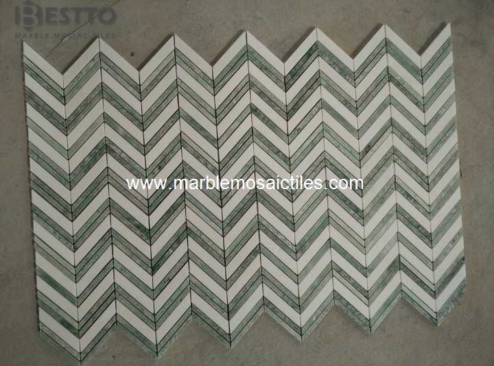 Thassos and Ming Green Chevron Mosaic