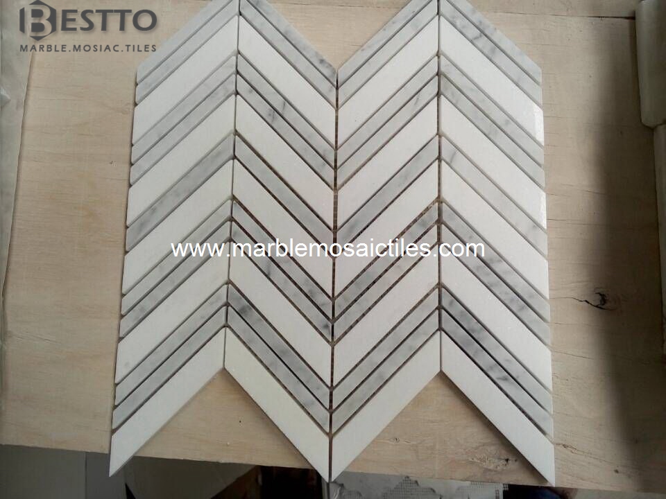 Carrara and Thassos Chevron Mosaic Carrara and Thassos Chevron Mosaic