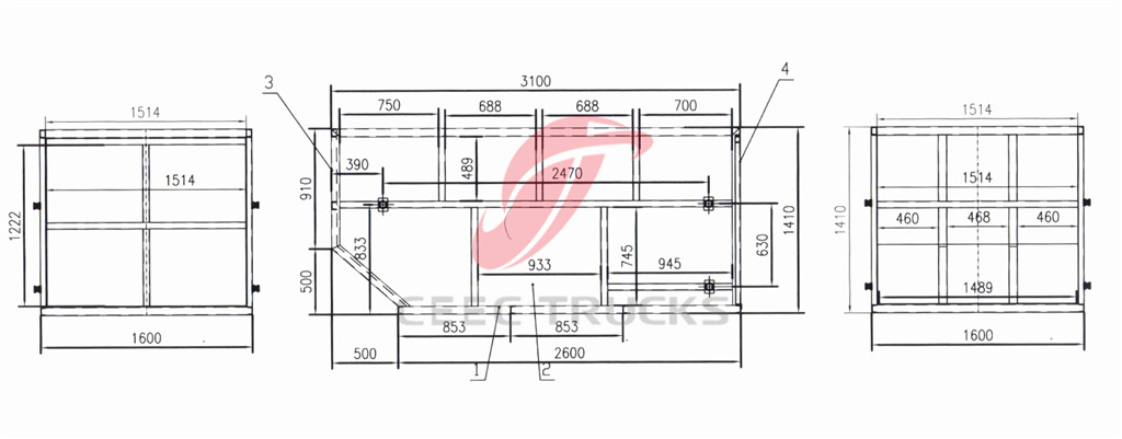 ISUZU 6CBM skip refuse truck container CAD drawing