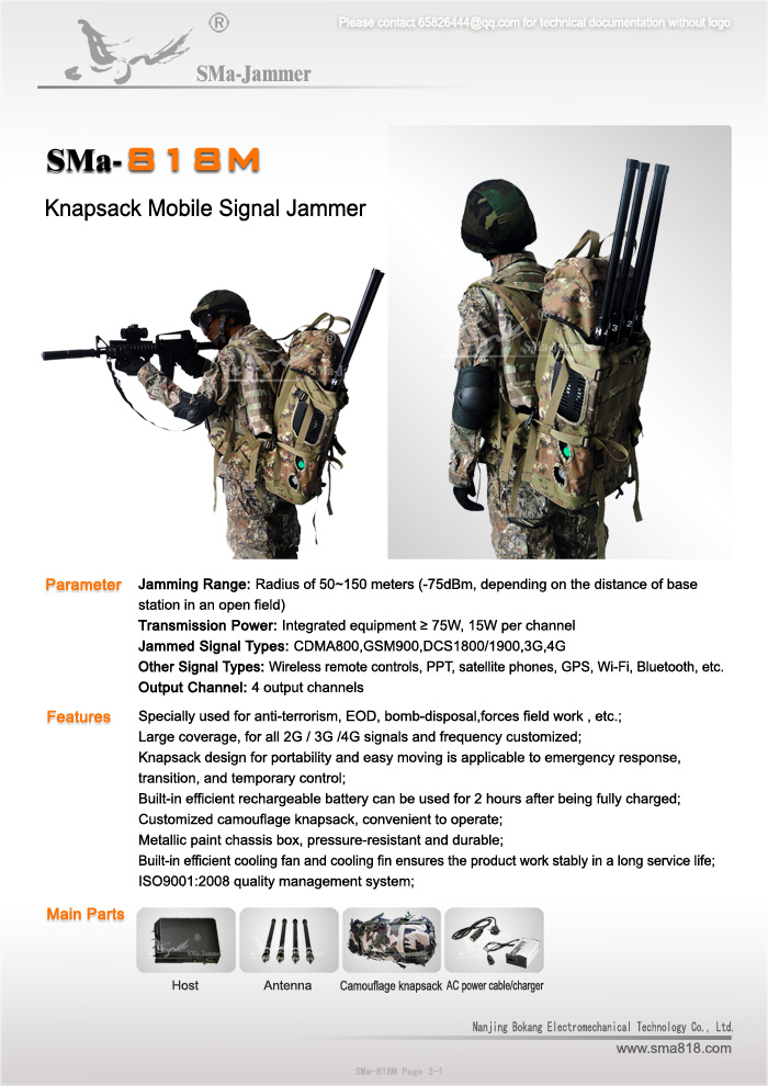 Knapsack Bomb Signal Jammer Knapsack Bomb Signal Jammer