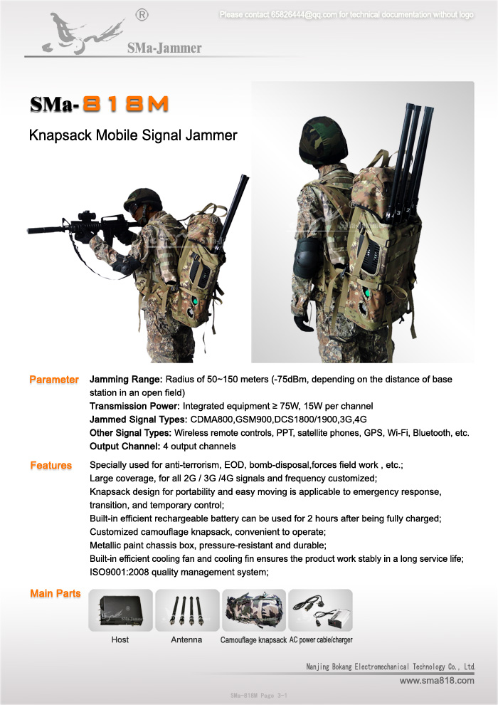 Knapsack Bomb Signal Jammer