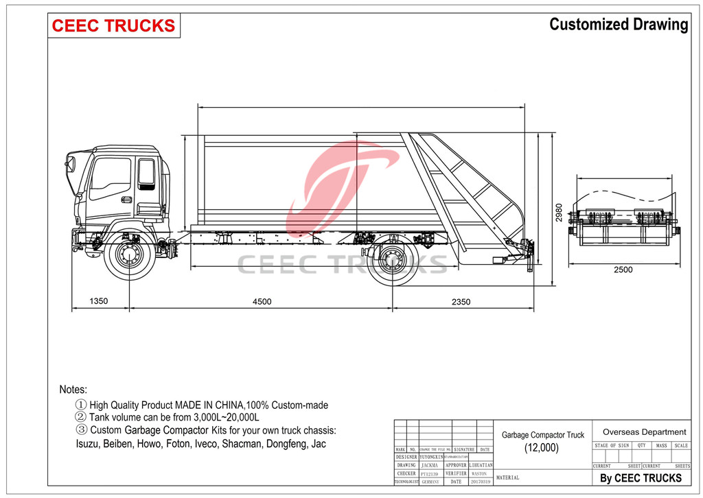 CEEC supply ISUZU 12 CBM water tanker truck drawing CEEC supply ISUZU 12 CBM water tanker truck drawing