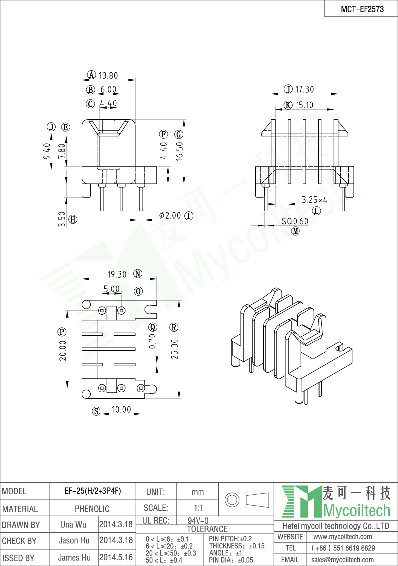 Four slots EF25 bobbin Four slots EF25 bobbin