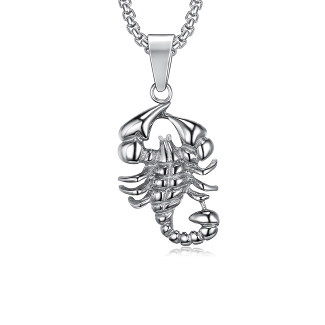 Wholesale Mens Animal Fashion Accessories Stainless Steel Jewelry Scorpion Silver Plate Pendant Necklace 