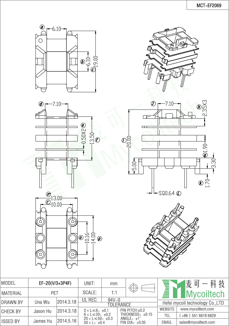 Four slots transformer bobbin