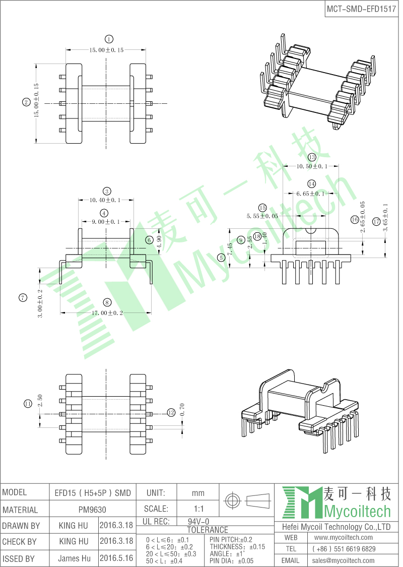 EFD15 L pin bobbin 5+5 pin EFD15 L pin bobbin 5+5 pin