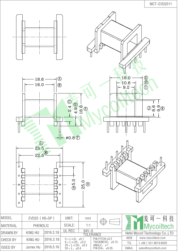 EVD25 ferrite core bobbin