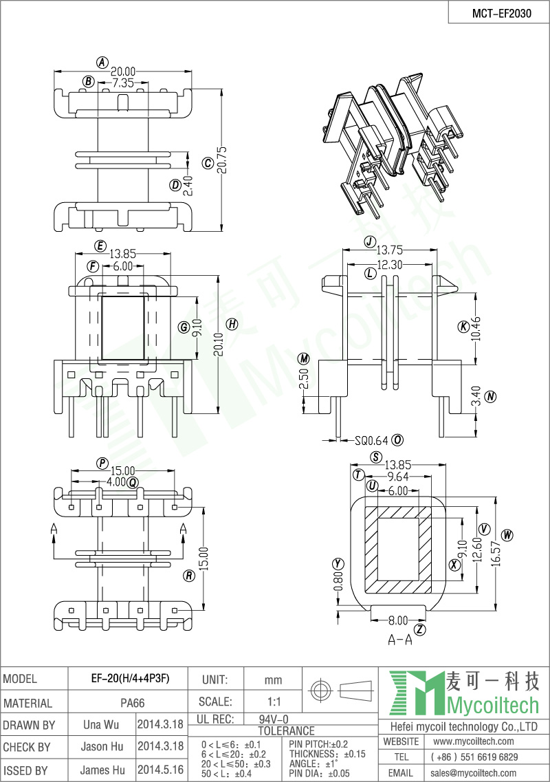 Three slots EF20 bobbin supplier