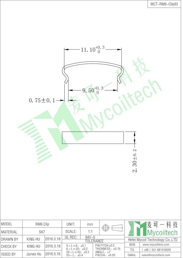 RM6 transformer clip datasheet