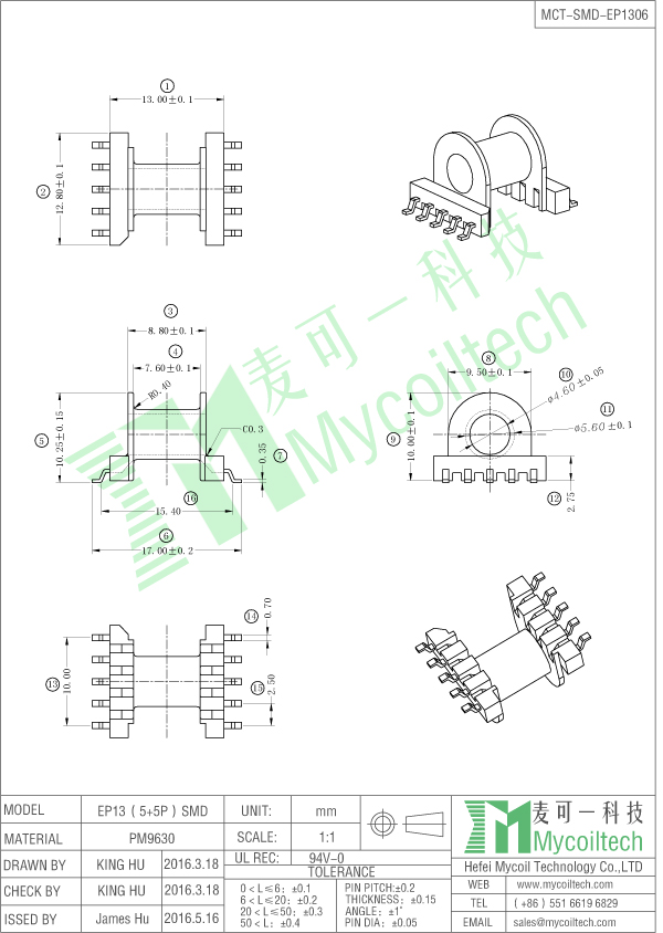 EP13 SMD coil bobbin