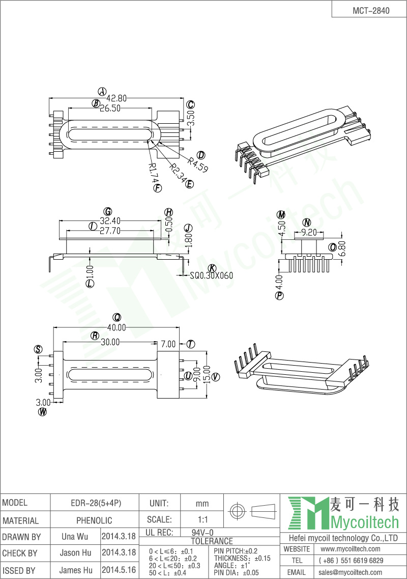 EDR28 5+4 L pin bobbin