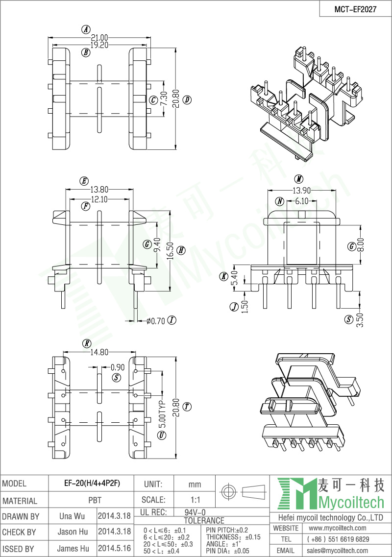 EF20 double slots coil former