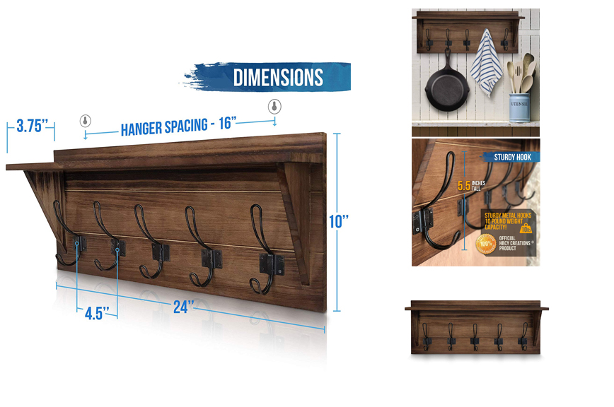 Rustic Wall Mounted Coat Rack Shelf