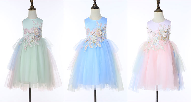 3D Embroidered tulle flower girl dress