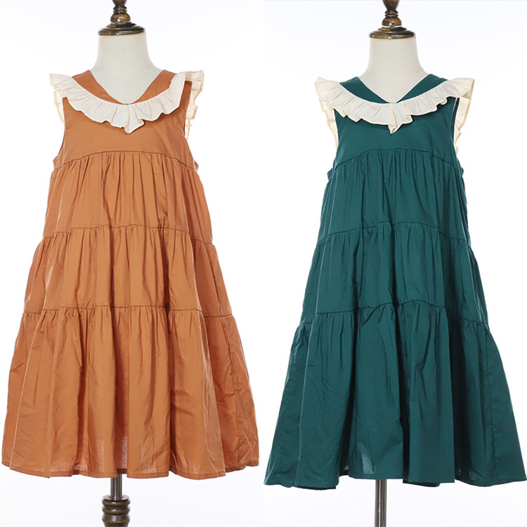 V necklace cotton girl dress V necklace cotton girl dress