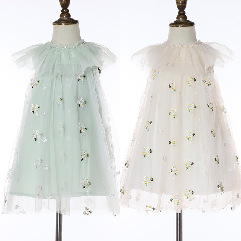 Embroidery Tea-Length Flower Girl Gown Dresses Embroidery Tea-Length Flower Girl Gown Dresses