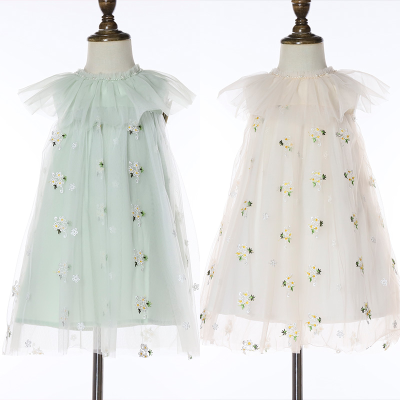  Embroidery Tea-Length Flower Girl Gown Dresses