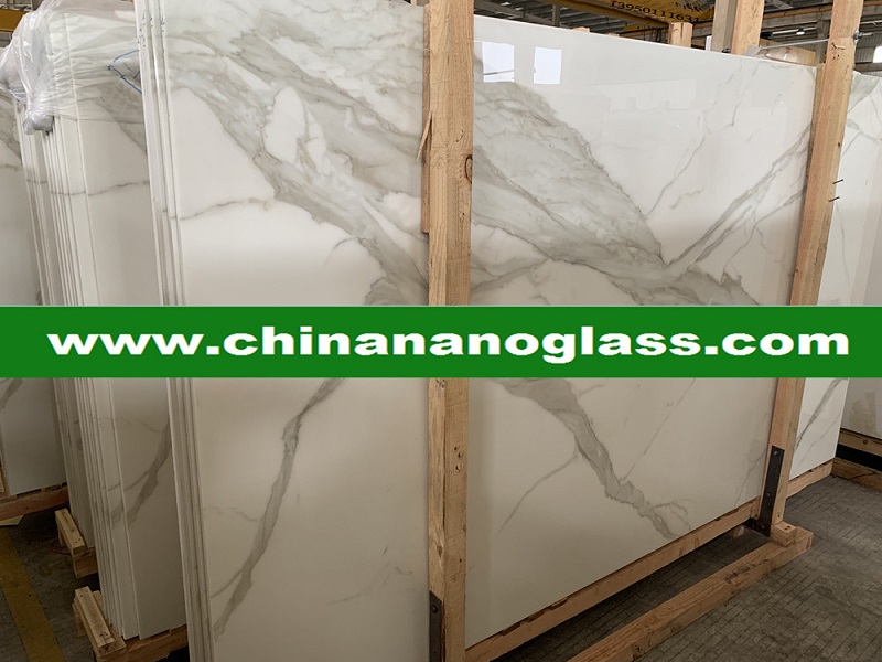 3D Calacatta Marble Effect Crystallized Nano Glass Slab 1 3D Calacatta Marble Effect Crystallized Nano Glass Slab 1