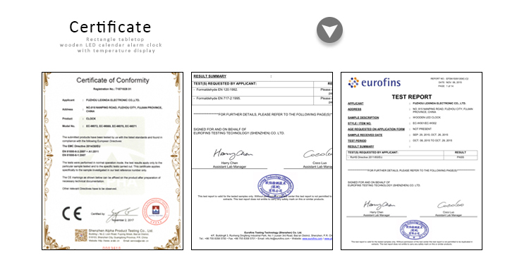 table alarm clolck certificate