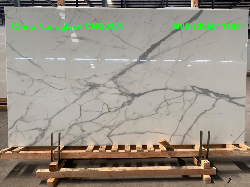 3D Calacatta Marble Effect Crystallized Nano Glass Slab 3