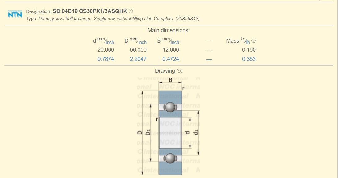 Bearing SC04B19CS30PX1 size 