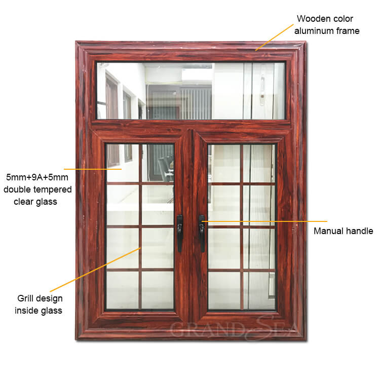 Wooden color aluminium casement window