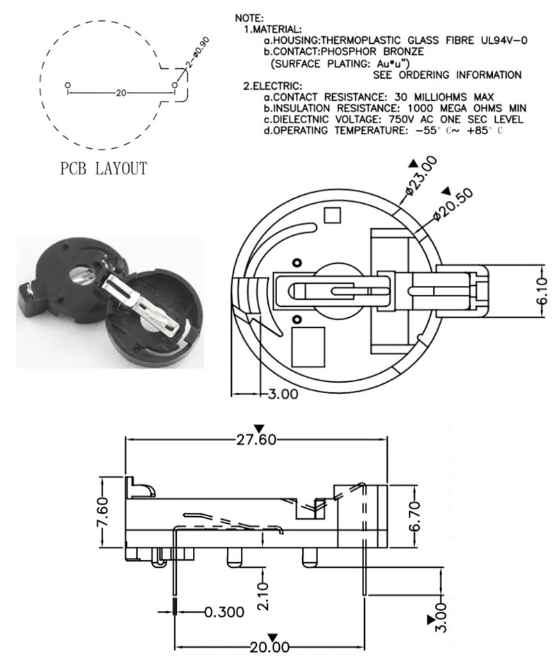 Coin Cell Holder Diagram