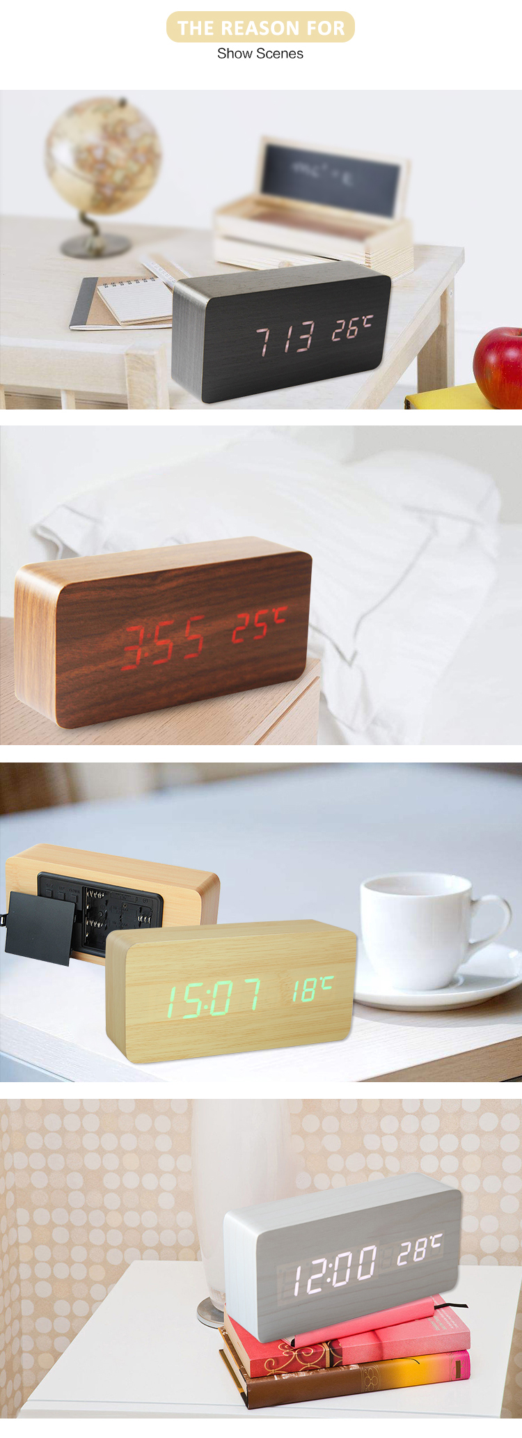 digital wooden alarm clock