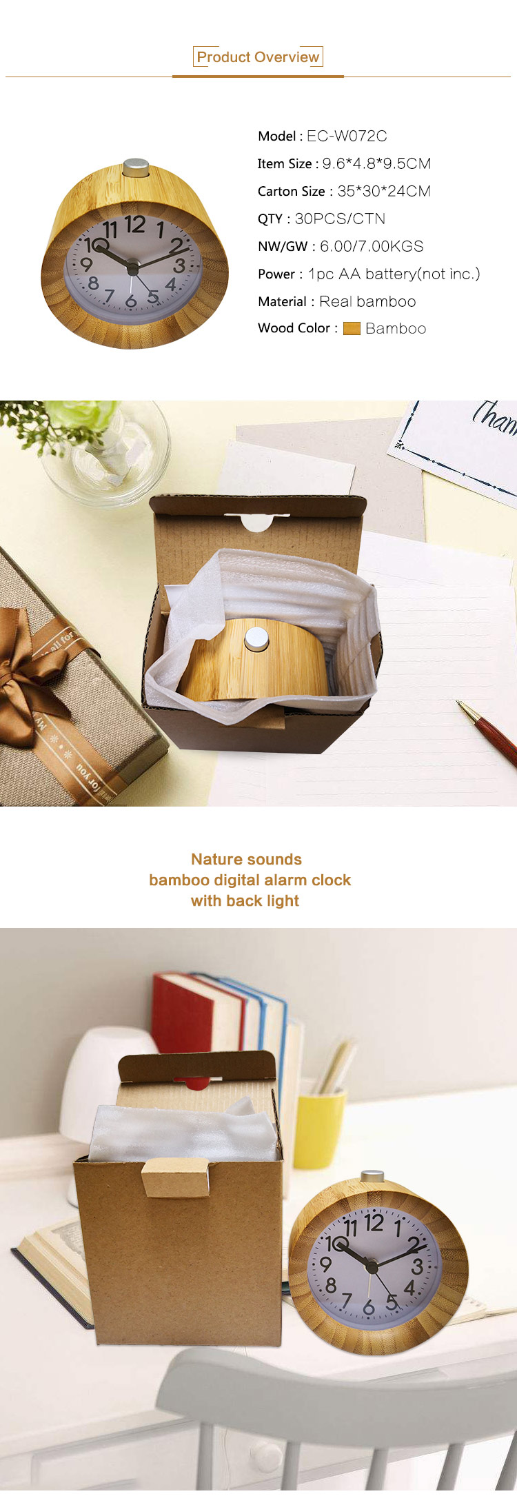 desktop quartz analog backlight alarm clock