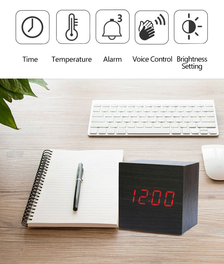 multifunction wooden digital table clock