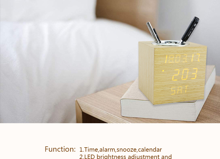 wooden pen stand with clock