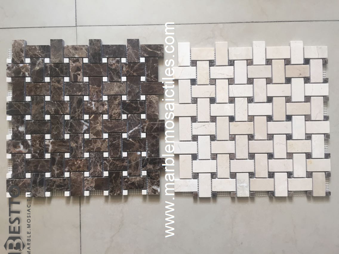 Cream Marfil Basket weave mosaic