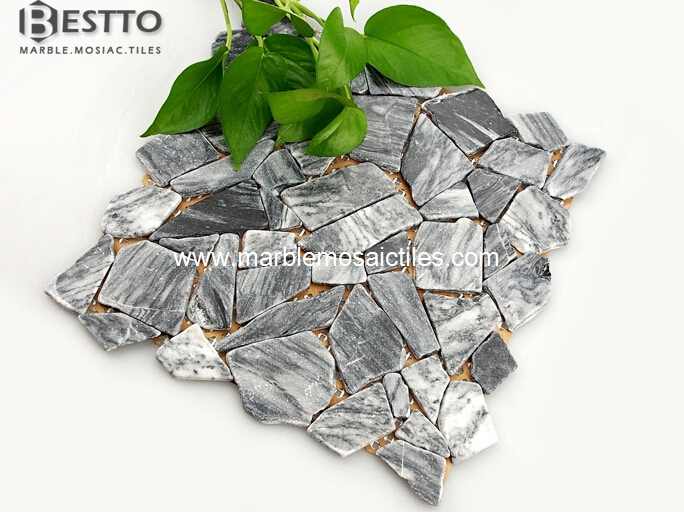 Grey Marble Crazy mix tumbled mosaic tile