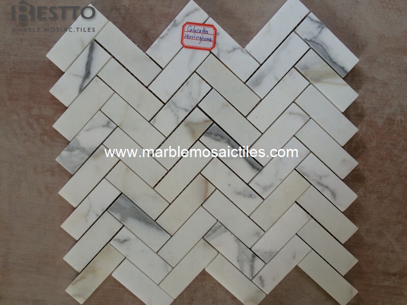 Calacatta Herringbone Mosaic Tile