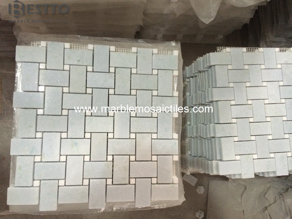 Crystal Blue Basket weave mosaic Crystal Blue Basket weave mosaic