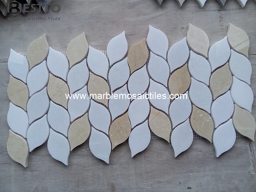 Cream marfil Leaves Mosaic Tiles