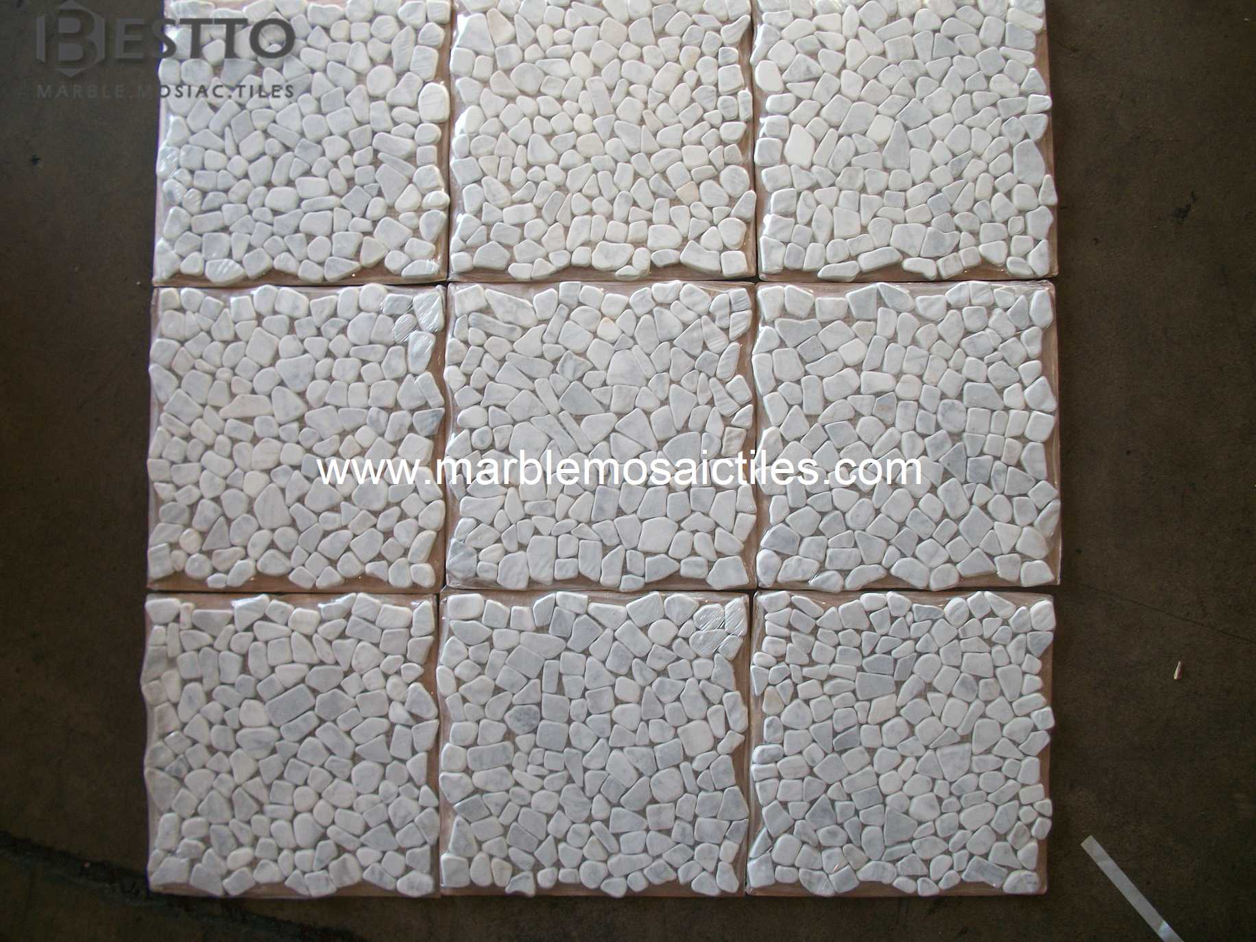 White Carrara Crazy mix tumbled mosaic tile