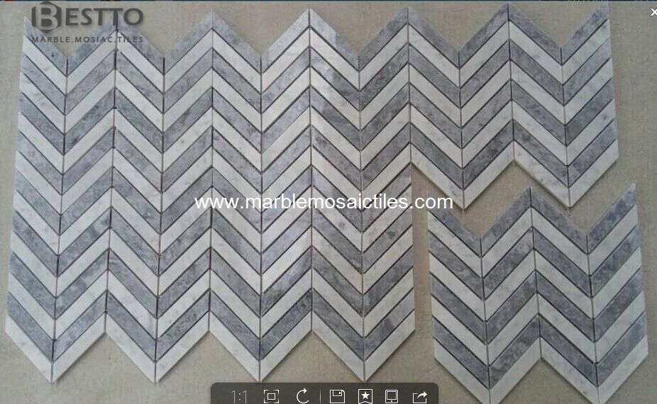 Carrara white and Pacific Grey Chevron Mosaic Carrara white and Pacific Grey Chevron Mosaic