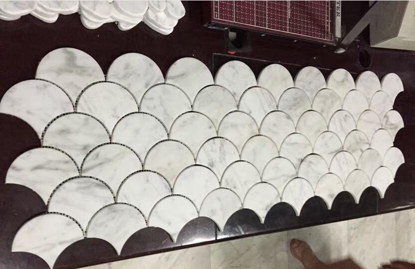 White carrara fan mosaic