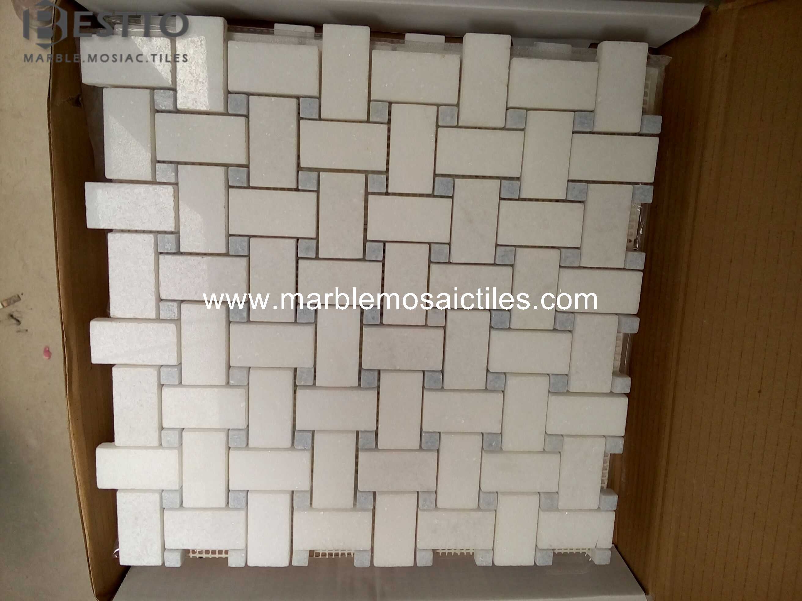 Thassos White Basket weave mosaic Thassos White Basket weave mosaic