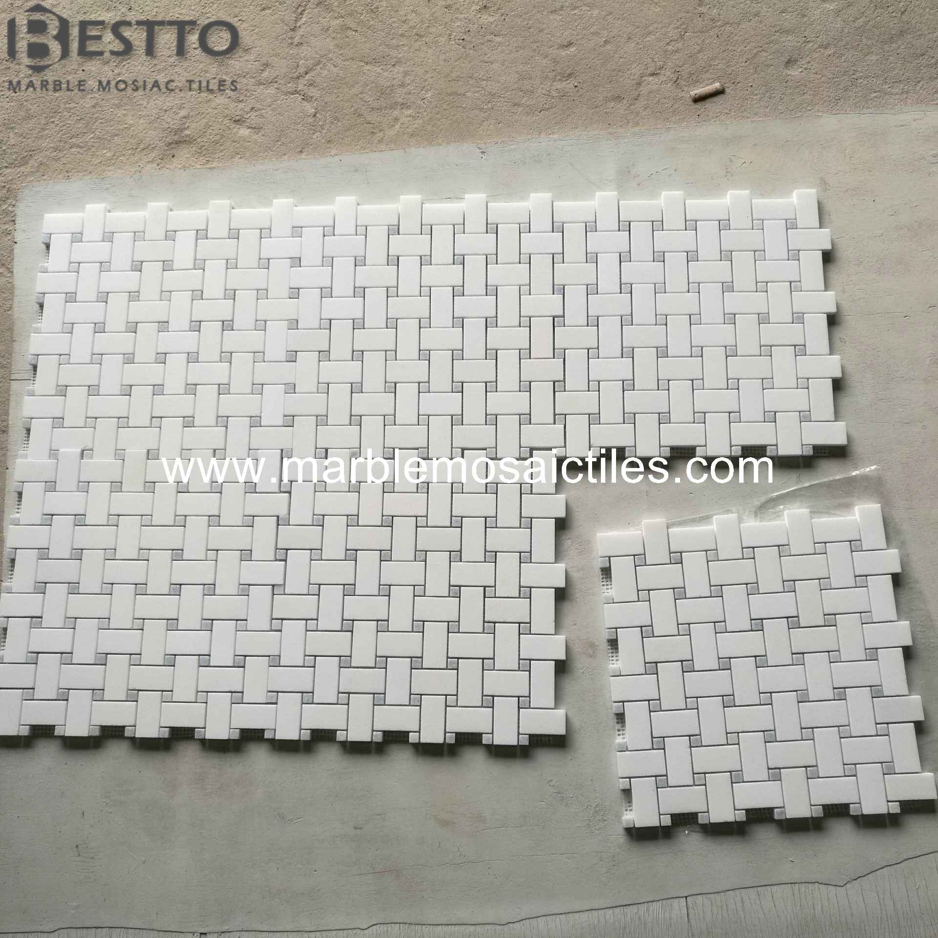 Thassos White Basket weave mosaic Thassos White Basket weave mosaic