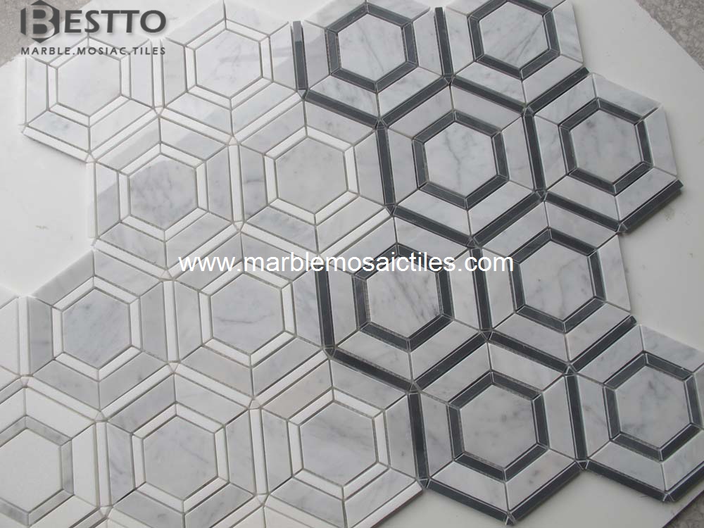 Carrara and Thassos Hexagonal Mosaic
