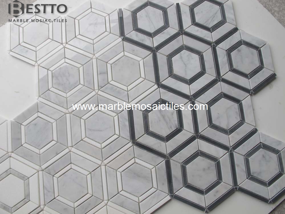 Carrara and Thassos Hexagonal Mosaic Carrara and Thassos Hexagonal Mosaic