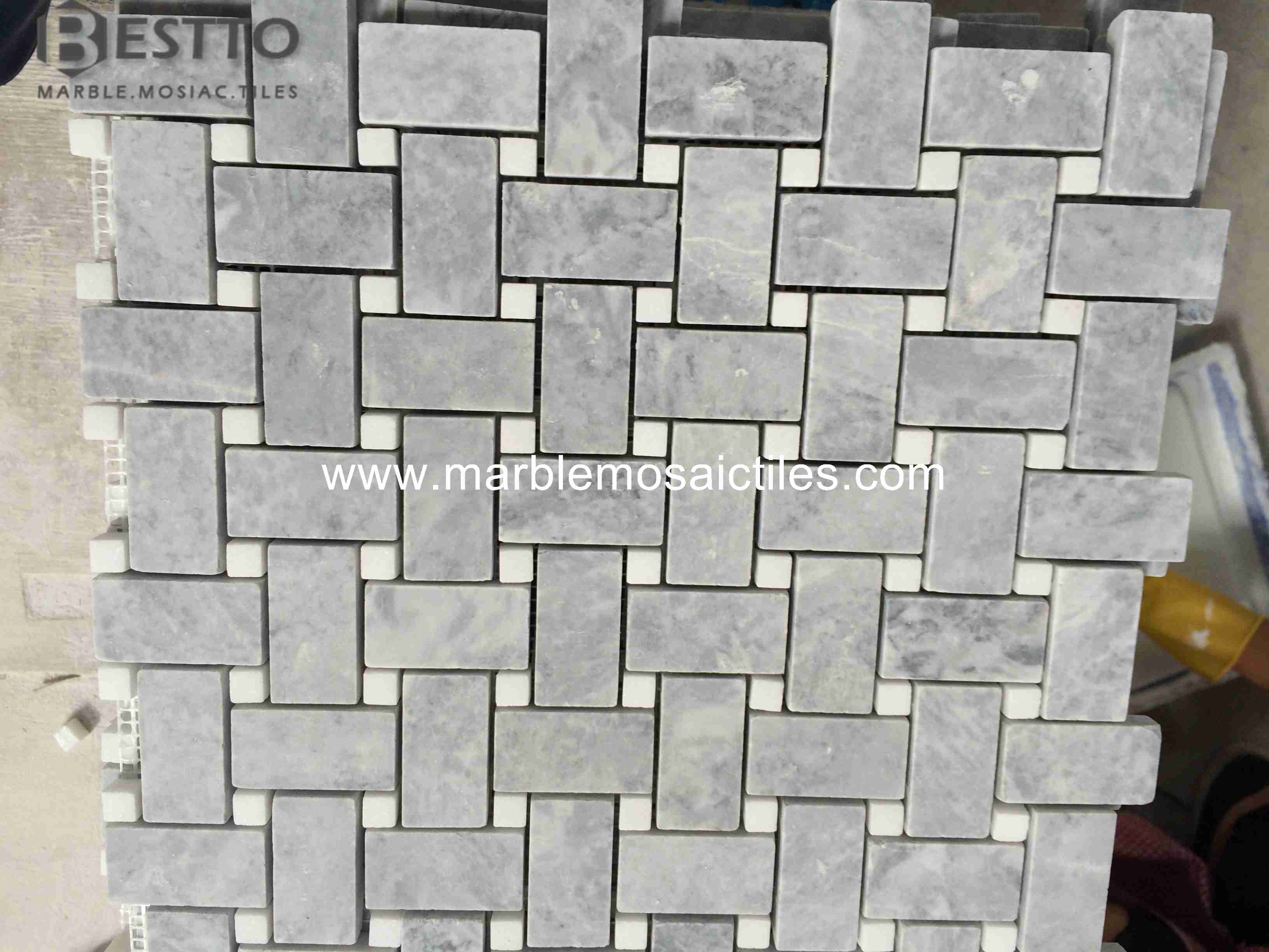 Pacific Grey Marble Basket weave mosaic Pacific Grey Marble Basket weave mosaic