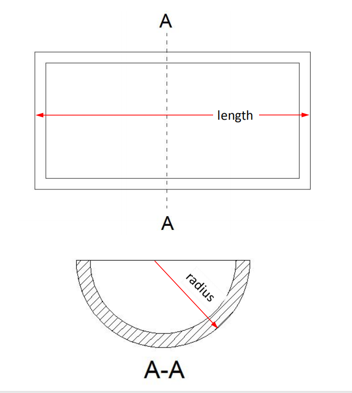 Alumina boat with semicircular bottom size details