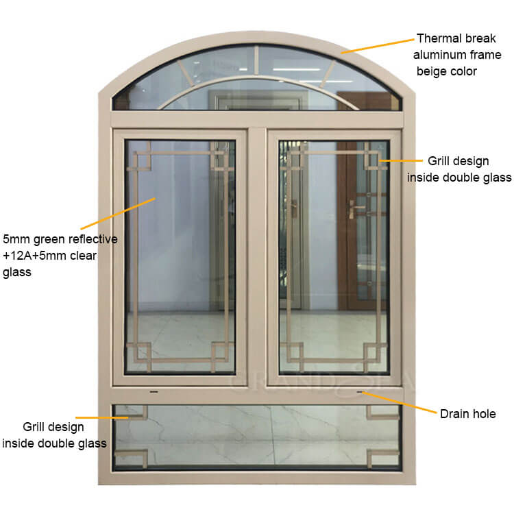 beige color aluminum arch windows