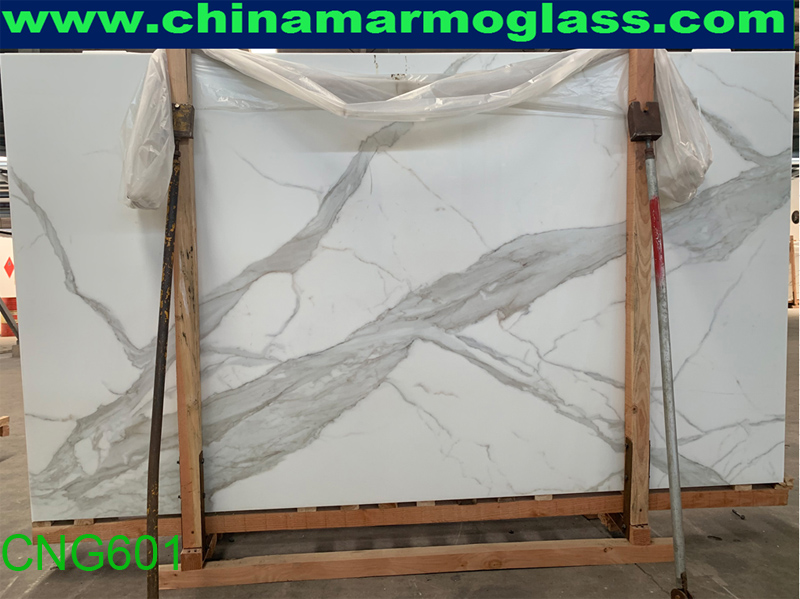 3D Calacatta Marble Effect Crystallized Nano Glass Slab 5